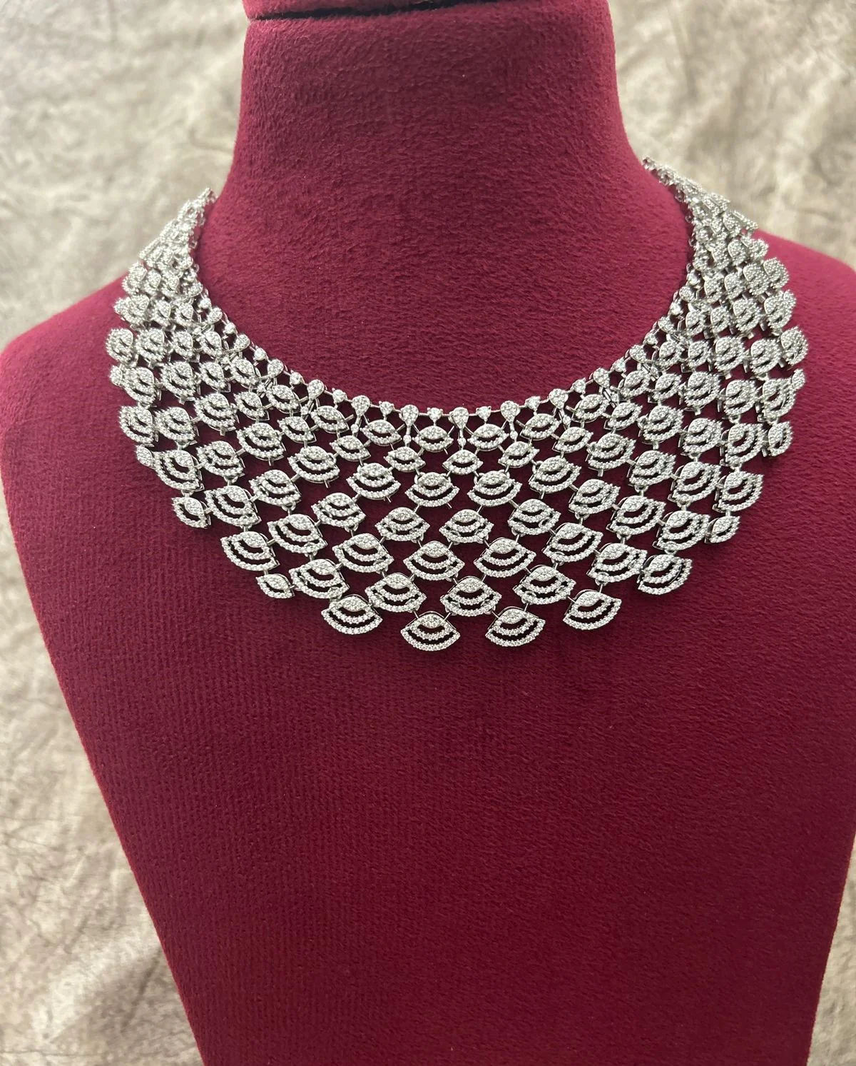 White Diamond Style Statement Necklace Set with Matching Earrings