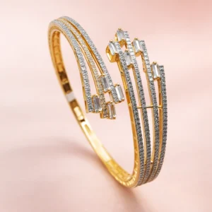 Multi Line Diamond Bracelet in Gold Polish | Openable Baguette Designer Bracelet for Women