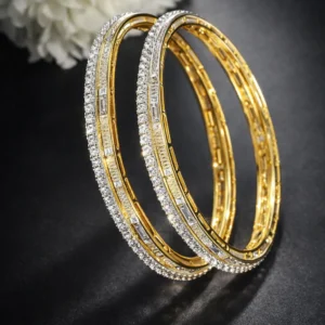 Dual Tone Diamond Finish Bangle Set for Women – Gold Polish with Baguette Detailing