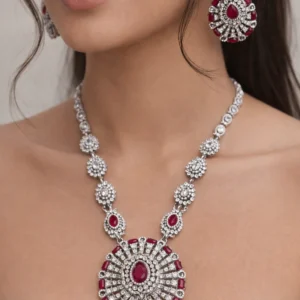 Diamond Long Necklace Set with Ruby Stones