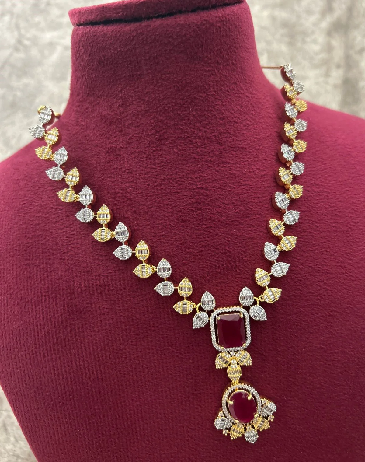 Ruby Style Gold Finish Necklace Set with Matching Earrings