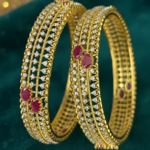 Gold AD Stone Bangles Set with Red & Green Variants | 2.4, 2.6, 2.8 Sizes