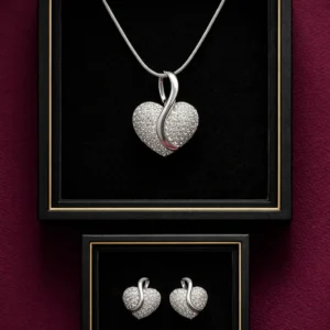 Diamond Look Heart Pendant Set with Chain & Stud Earrings | Premium Imitation Jewellery