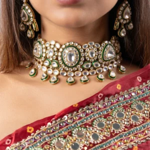 Green Kundan Necklace Set with Earrings & Maang Tikka | Bridal Jewellery