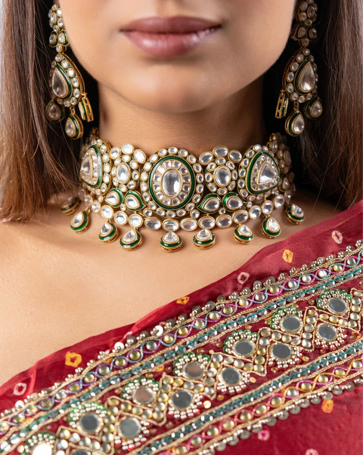 Green Kundan Necklace Set with Earrings & Maang Tikka | Bridal Jewellery
