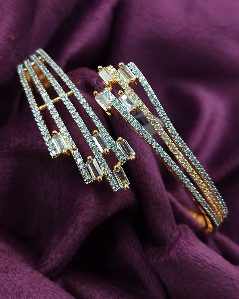 Multi Line Diamond Bracelet in Gold Polish | Openable Baguette Designer Bracelet for Women