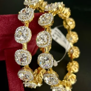 Gold Finish Diamond-Style Round Link Bangles – Pair