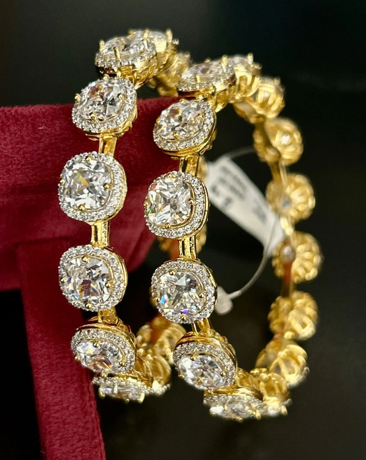 Gold Finish Diamond-Style Round Link Bangles – Pair